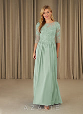 Azazie Mirielle Agave A-Line Scoop Lace Chiffon Dress
