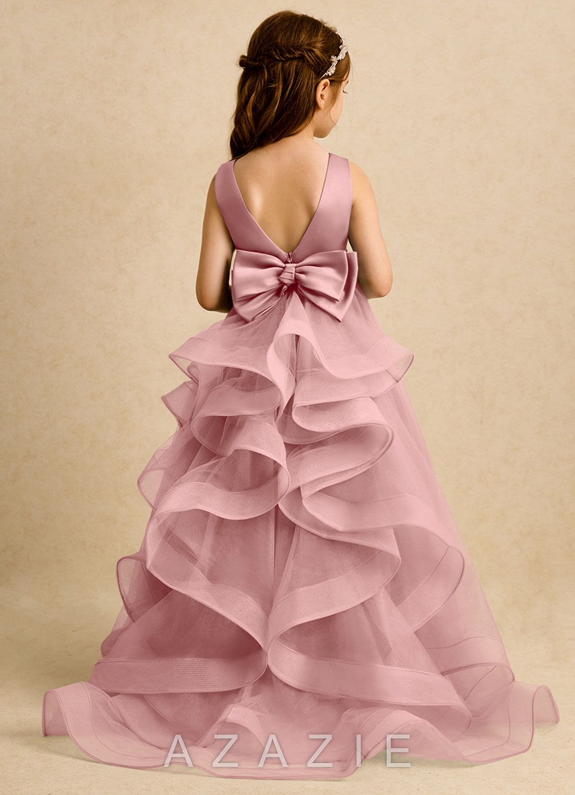 Azazie Lior Dusty Rose Ball-Gown Pleated Tulle Dress