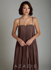 Azazie Rayna Ganache A-Line Strapless Stretch Satin Dress ganache