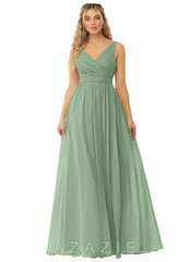 Azazie Kora Matcha A-Line Pleated Chiffon Dress