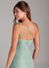 Azazie Eren Agave Sheath One Shoulder Chiffon Dress agave