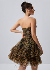 Mapalo Leopard Corset Print Tulle Ruffles A Line Mini Dress