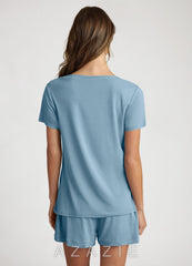 Bamboo Fiber V-Neck T-Shirt and Shorts Pajama Set dusty_blue