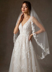 Cora Eileen Lace Floral Applique Fingertip Veil diamond_white