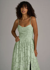 Azazie Lettie Dusty Sage A-Line Corset Floral Burnout Dress dusty_sage
