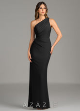 Azazie Akilah Black Mermaid One Shoulder Premium Stretch Jersey Dress