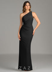 Azazie Akilah Black Mermaid One Shoulder Premium Stretch Jersey Dress