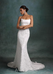 Azazie Frankie Diamond White Fit and Flare Strapless Embroidered Sequin Dress