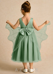 Azazie Pear Matcha Ball-Gown Bow Tulle Dress matcha