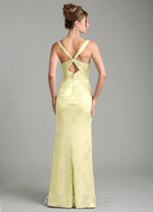 Azazie Mero Lemon Sorbet Mermaid Pleated Floral Jacquard Burnout Dress lemon_sorbet