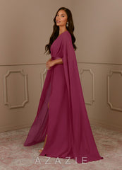 Azazie Isa Mulberry A-Line V-Neck Pleated Chiffon Dress mulberry