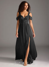 Azazie Lianne Black A-Line Off the Shoulder Stretch Satin Dress