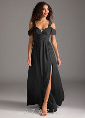 Azazie Lianne Black A-Line Off the Shoulder Stretch Satin Dress
