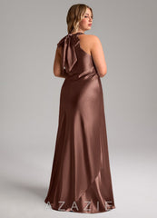 Azazie Doretta Espresso Mermaid Bow Metallic Satin Dress espresso