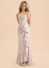 Azazie Ryan Junior Blushing Pink Sheath Bow Stretch Satin Dress