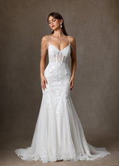Azazie Denise Wedding Dress Diamond White Mermaid Sequins Tulle Dress diamond_white