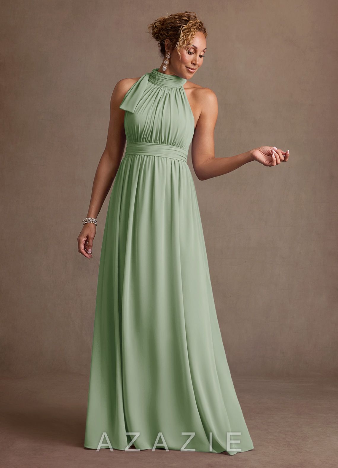 Azazie Antoinette Dusty Sage A-Line Pleated Chiffon Dress