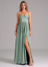 Azazie Akiko Agave A-Line Sweetheart Neckline Stretch Satin Dress