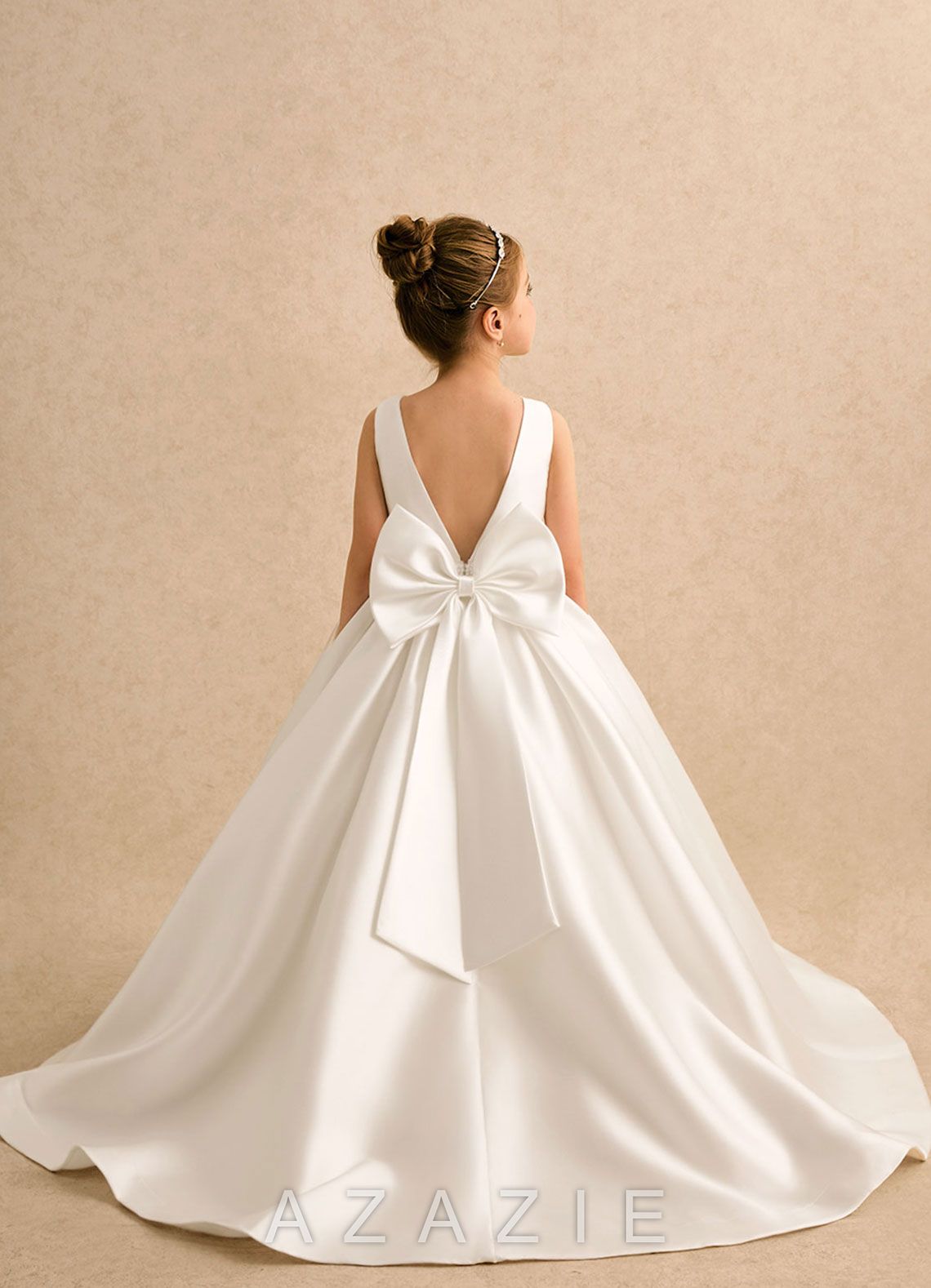 Azazie Ophelia Ivory Ball-Gown Bow Mikado Dress