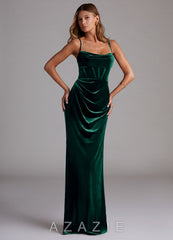 Azazie Mai Emerald Sheath Sweetheart Neckline Velvet Dress