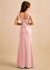 Azazie Novalie Girls Formal Powder Pink Mermaid Bow Stretch Satin Dress