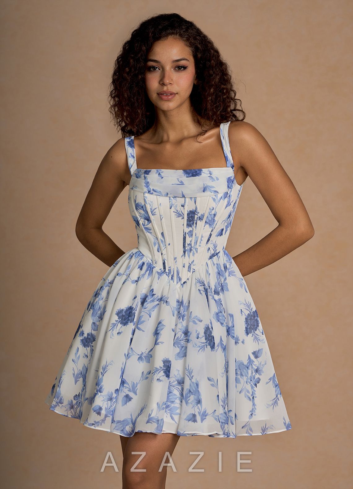 Quilla Blue And White Floral Mini Dress