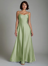 Azazie Nona Dusty Sage A-Line Pleated Stretch Satin Dress