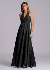 Azazie Tessie Black A-Line Pleated Floral Burnout Dress black