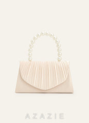 Pearl Handle Pleated Satin Envelope Handbag