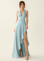 Titania Mist Satin Halter Ruffled Vacation Dress