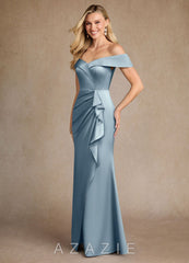 Azazie Laredo Dusty Blue Mermaid Off the Shoulder Stretch Satin Dress dusty_blue