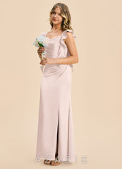 Azazie Jessamine Junior Blushing Pink Sheath Ruched Stretch Satin Dress blushing_pink