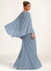 Azazie Matching Floral Rosette Clasp Chiffon Capelet dusty_blue
