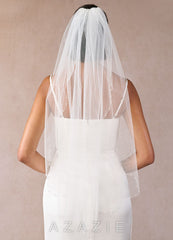 Beaded Trim Scalloped Hip Length Veil diamond_white