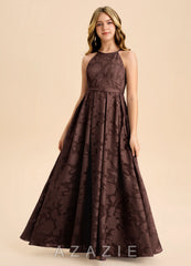 Azazie Arianthe Junior Ganache A-Line Pleated Floral Burnout Dress ganache