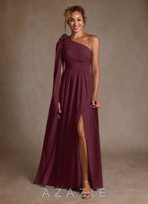 Azazie Lancaster Cabernet A-Line One Shoulder Chiffon Dress