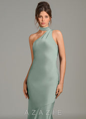 Azazie Jalissa Agave Mermaid One Shoulder Stretch Satin Dress agave