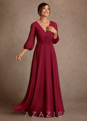 Azazie Yorba Burgundy A-Line Lace Chiffon Dress burgundy