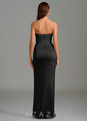 Azazie Emilia Black Mermaid Strapless Stretch Satin Dress black