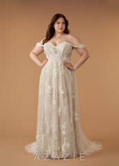 Azazie Florentina Wedding Dress Diamond White Nude A-Line Sweetheart Sequins Tul