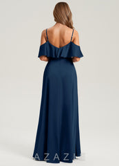 Azazie Jean Dark Navy A-Line Off the Shoulder Stretch Satin Dress dark_navy