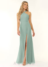 Azazie Rue Agave A-Line Halter Chiffon Dress