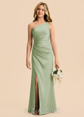 Azazie Eren Junior Dusty Sage Sheath Pleated Stretch Satin Dress dusty_sage