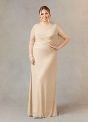 Azazie Belladonna Champagne Mermaid Scoop Pleated Mesh Dress champagne