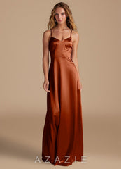 Azazie Mei Auburn A-Line Sweetheart Neckline Metallic Satin Dress auburn