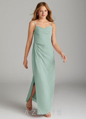 Azazie Mai Junior Agave Sheath Pleated Chiffon Dress agave