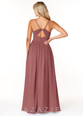 Azazie Dominic Amethyst A-Line V-Neck Pleated Chiffon Dress amethyst