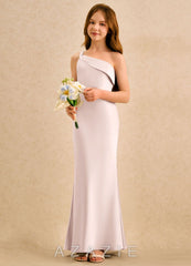 Azazie Almond Girls Formal Blushing Pink Sheath One Shoulder Stretch Satin Dress blushing_pink