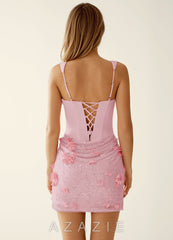 Otannia Pink Stretch 3D Flower Mini Dress