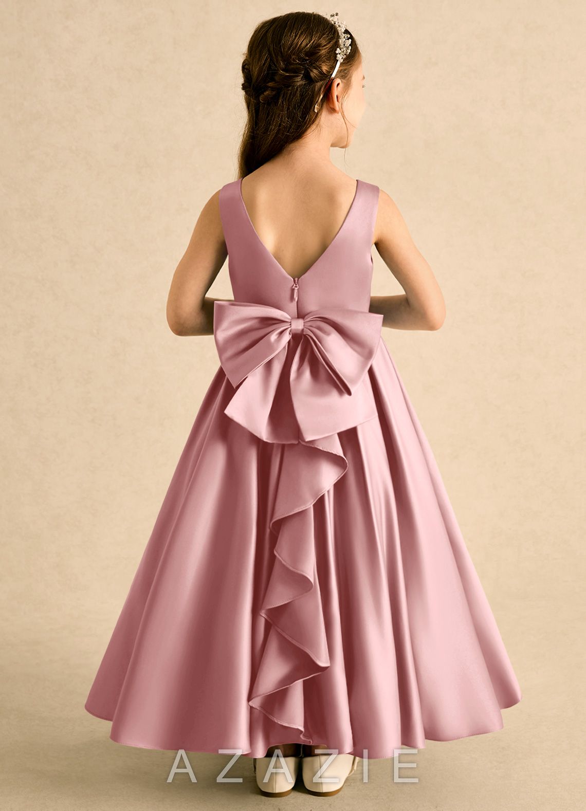 Azazie Lizzie Dusty Rose A-Line Pleated Matte Satin Dress